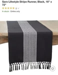 Saro Lifestyle Stripe Table Runner Black/white 16X72 Tasseled Fabric Modern. Fixed Price $16.00.