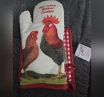 New Primitives By Kathy Clucker Rooster Oven Mitt Set - Red And White. Fixed Price $14.00.