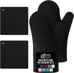 Gorilla Grip Bpa-free Soft Silicone Oven 12.5 Mitts + 7 Trivets, Black. Fixed Price $36.74.