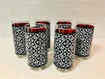Mcm Mosaic Tile Pattern Drinking Glasses- Red & Black -vtge 6" H Total. Fixed Price $54.95.