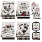 8 Pcs Farmhouse Rooster Kitchen Decor Set Rustic Oven Mitts And Pot Holders C.... Fixed Price $24.09.