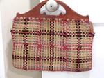 Vintage Handbag Wood Handle Woven Fabric Potholder Squares. Fixed Price $30.00.