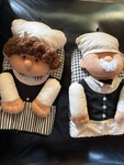 Vintage Country Chef Oven Mitt Set Folk Art Fabric Black White Kitchen Decor. Fixed Price $16.00.