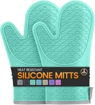 Silicone Oven Mitts, Heat Resistant 2PCS With Soft Cotton Green. Fixed Price $18.99.