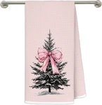 Coquette Pink Bow Christmas Tree Kitchen Dish Towels, Preppy Holiday Winter. Fixed Price $8.33.