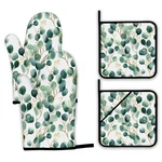 Eucalyptus Leaf Oven Mitts And Pot Holders Set,golden Green Kitchen Decor Hea.... Fixed Price $29.32.