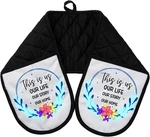 This Us Our Life Cook Grill Bake 32 Inch Long Pocket Oven Mitts Cotton DZ212. Fixed Price $16.99.
