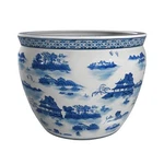 Red Lantern 16" Landscape Blue & White Porcelain Fishbowl Planter Cachepot.... Fixed Price $216.23.