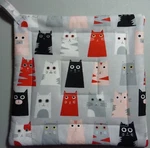 Deluxe Hot Pad/ Pot Holder: Kitties All In Row: Black/ White/ Red: Quilted. Fixed Price $8.50.