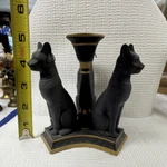 The Metropolitan Museum Of Art Egyptian Cat Candle Holder Black Gold Resin 5". Fixed Price $30.00.