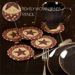 Burgundy Tan Stencil Star Jute Set Of 6 Coaster Country Farmhouse Vhc Brands. Fixed Price $18.23.