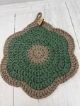 Spaza Store Handcrafted Crocheted Flower Pot Holder Oven Mitt Green Tan. Fixed Price $16.99.
