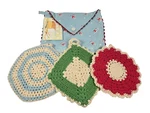 Christmas Cotton Crochet 3 Pot Holder Set In Candy Cane Pouch Gift Moda. Fixed Price $10.00.