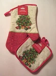 Oven Mitt 2 Pot Holders Set, Classic Xmas Tree Holiday Design, Nwt, Free S&h. Fixed Price $12.95.