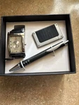 Gino Milano Italy Moda Quartz Wristwatch Set Black Leather Pen Card Holder. Fixed Price $60.00.