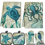 6 Pcs Sea Ocean Beach Kitchen Towels Pot Holders And Oven Color. Fixed Price $24.24.
