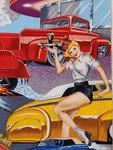 Alexander Henry Fabric Phil's Drive-in 2006 1 Yard Pinup Girls Hot Rods Cotton. Fixed Price $30.00.