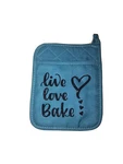 Pot Holder Oven Mitt With Pocket Live Love Bake Teal. Fixed Price $5.99.