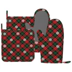 Owagongje Red Green Plaids Oven Mitts And Pot Holders Set, White. Fixed Price $16.84.