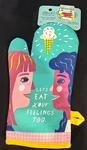 Blue Q Oven Mitt Let's Eat Your Feelings Too Super-insulated 100% Cotton. Fixed Price $17.00.