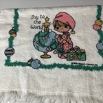 1990 Precious Moments Christmas Joy The World Kitchen Towel Nos New 25"X14.5. Fixed Price $24.99.