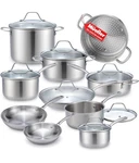 Mueller Pots And Pans Set 17-PIECE, Ultra-clad Pro Stainless Steel Cookware. Fixed Price $144.99.