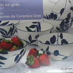 White & Blue Floral Leaf Pattern Ceramic Round Bowl Set, Garden Theme. Fixed Price $24.99.