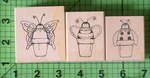 Lot Of 3 Bugs In Pots Rubber Stamp By Country Welcome Butterfly Bee Lady. Fixed Price $16.95.