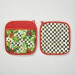 Mackenzie Childs Courtly Check Oven Mitt Pot Holder Set Of 2 Christmas Floral. Fixed Price $37.99.