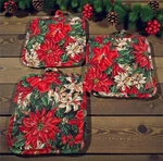 Holiday Pot Holders Of 3 Poinsettia Christmas Holly Pine Cones Kitchen Decor. Fixed Price $11.43.