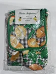 Kitchen Inspiration Set Of 3 Apron Oven Mit Pot Holder Citrus Green Yellow Lemon. Fixed Price $8.00.