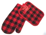 New Kohls St Nicholas Square Oeko-tex Red Black Checked Oven Mitt Pot Holder Set. Fixed Price $20.00.
