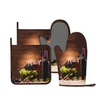 Wine Oven Mitts And Pot Holders Sets Silicone Vintage Glasses Grapes Kit.... Fixed Price $38.43.