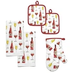 Sedona Wine Stack Kitchen Towels Oven Mitt Potholder White Red Gold 5PC Gift New. Fixed Price $17.07.