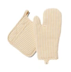 Threshold 2 Pcs Yellow Striped Cotton Oven Mitt And Pot Holder Set Stylish Decor. Fixed Price $7.99.