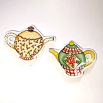 Vtg Mary Engelbreit Teapot Bag Holder Spoon Rest Set Of 2 Ceramic Floral Me. Fixed Price $18.99.