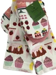 New Kate Spade Set Of 4 Retro Pink Cupcakes Kitchen Dish Towels & Oven Mitts. Fixed Price $38.50.