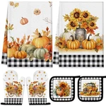 6 Pcs Thanksgiving Kitchen Towels Pot Holders Oven Mitts Set Pumpkin Plaid. Fixed Price $26.18.