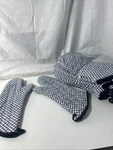 6 Pair Of 17 Inch Dark Blue And White Gingham Oven Mitts 12 Total. Fixed Price $17.32.