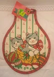 Vintage Franco Christmas Cats Potholder Basket Ornaments Holly Nos. Fixed Price $12.95.