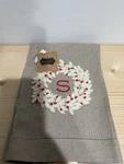 Mud Pie Wreath Monogrammed Christmas Linen Fingertip Hand Towel. Fixed Price $12.99.
