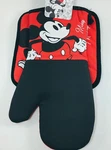 Disney Classic Mickey Mouse Oven Mitt + Pot Holder Set Rubberized Red Black Nwt. Fixed Price $20.00.