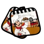 Set Of 2 Fabric Printed Kitchen Potholders Italian Bistro Cooking Chef Themed. Fixed Price $10.39.