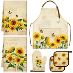 7 Pcs Kitchen Towels Oven Mitt And Pot Holder Apron Decor Birthday Pa.... Fixed Price $25.66.