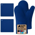 Gorilla Grip Bpa-free Soft Silicone Oven 12.5" Mitts + 7" Trivets, Blue. Fixed Price $50.90.