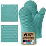 Gorilla Grip Bpa-free Soft Silicone 12.5" Oven Mitts + 7" Trivets, Turquoise. Fixed Price $50.90.