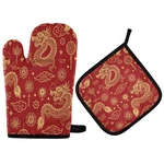 Qugrl Oven Mitts And Pot Holders Set Chinese Dragon Clouds Flowers PATTERN12. Fixed Price $28.24.