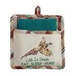 Gamekeeper Pocket Pot Holder Dishtowel Set Khaki Brown Teal Hunting Duck Park. Fixed Price $23.95.
