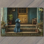 Sticker Blue Poodle Front Porch Steps Vintage House Moody Canine Waiting. Fixed Price $7.77.