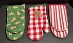 3 Holiday Christmas Oven Mitts - 2 W/ Gingerbread Men, 1 Red/white Striped,. Fixed Price $14.95.